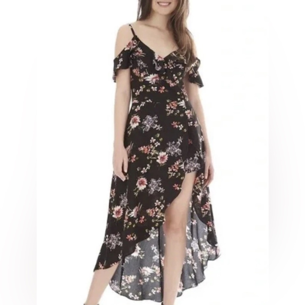Juniors Iz Byer Y2K Cold Shoulder Assymetrical  Maxi Romper Size 5 Navy Blue